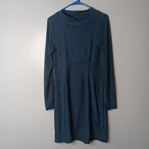 Prana Alicia Dress Womens S Blue Striped Scramble Mock Neck Athletic Long Sleeve